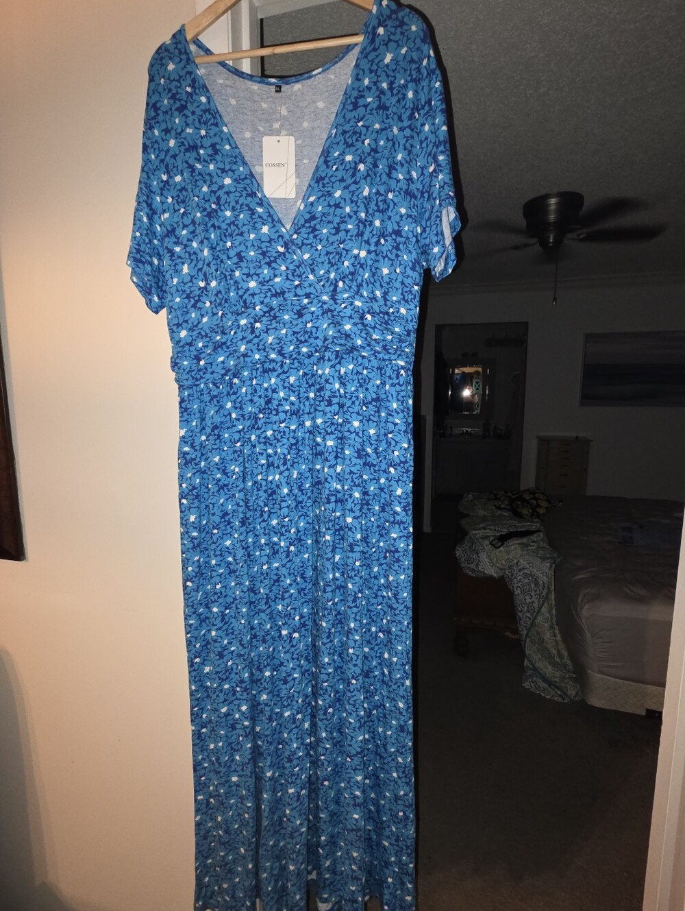 Blue Floral Maxi Dress With Pockets